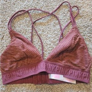 PINK Victoria Secret Bralette, Mauve with glitter gold strips. Size medium.